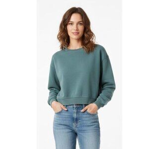 ZARA Moss green cropped crew neck sweatshirt top shirt Medium